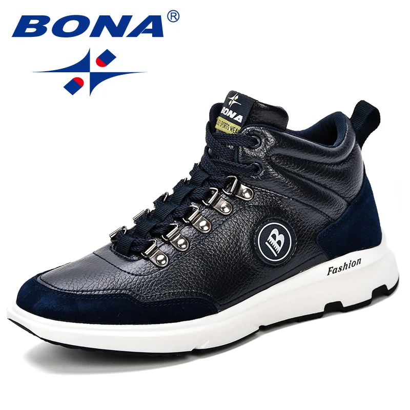 BONA/большие размеры; дышащая мужская обувь на шнуровке из замши и микрофибры; повседневная обувь; Прочная уличная Мужская обувь; дизайнерские удобные кроссовки - Цвет: Deeo blue