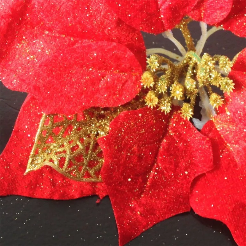 Новинка; Рождественская вечеринка; дерево; цветочное украшение; Poinsettia; блестящий цветок; Золотой бант на зажиме; декор для рождественской елки; золотистый, синий, красный, фиолетовый цвет