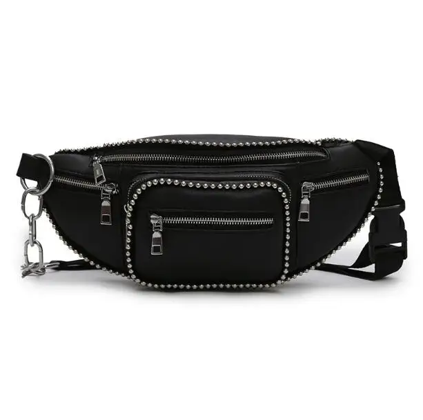 LJT Luxury Design Women PU Leather Waist Bag Female Rivet Casual Fanny Packs Belt Bag Handbag and Purse Female Mini Chest Bags - Цвет: 2132