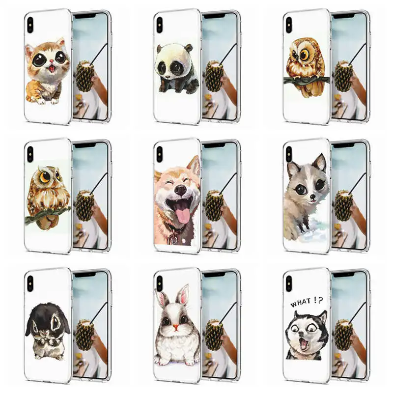 Soft Phone Case For iPhone X XS XR Covers TPU Colorful Cute Cat Panda Rabbit Painted Fundas iPhone6 7 Max E109 |