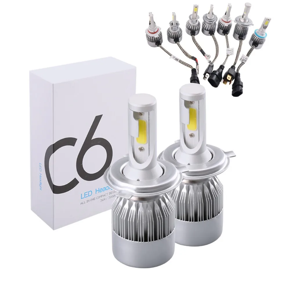 C6 Светодиодные Автомобильные фары H4 H7 H11 9004 9007 лампы COB ближнего света 1 шт. 12 В 6000 К