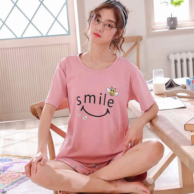 

High Quality Girl Sleepwear Pijama Women Cotton Pajamas Set Women Pyjamas Short Sleeved Suit Female Clothing Set 2019