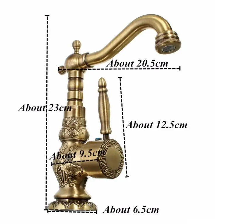 Кран для раковины, античный латунный кран для ванной комнаты, кран с резьбой, вращающийся кран с одной ручкой, кран для горячей и холодной воды