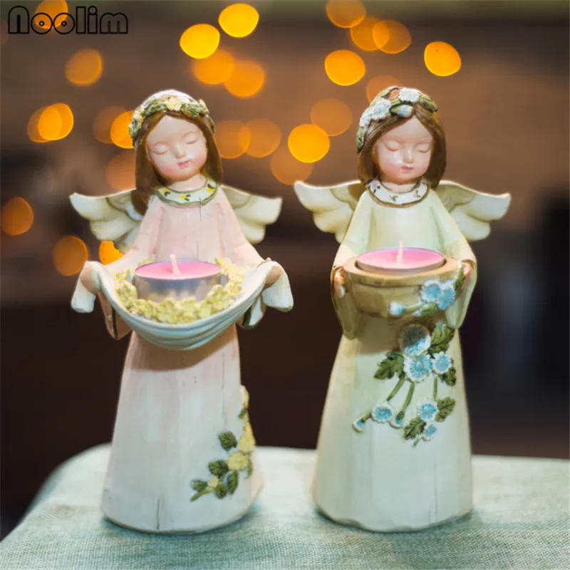 

NOOLIM Creative European Resin Crafts Angel Candlestick Romantic Dinner Candle Holder Home Table Wedding Cafe Bar Decor