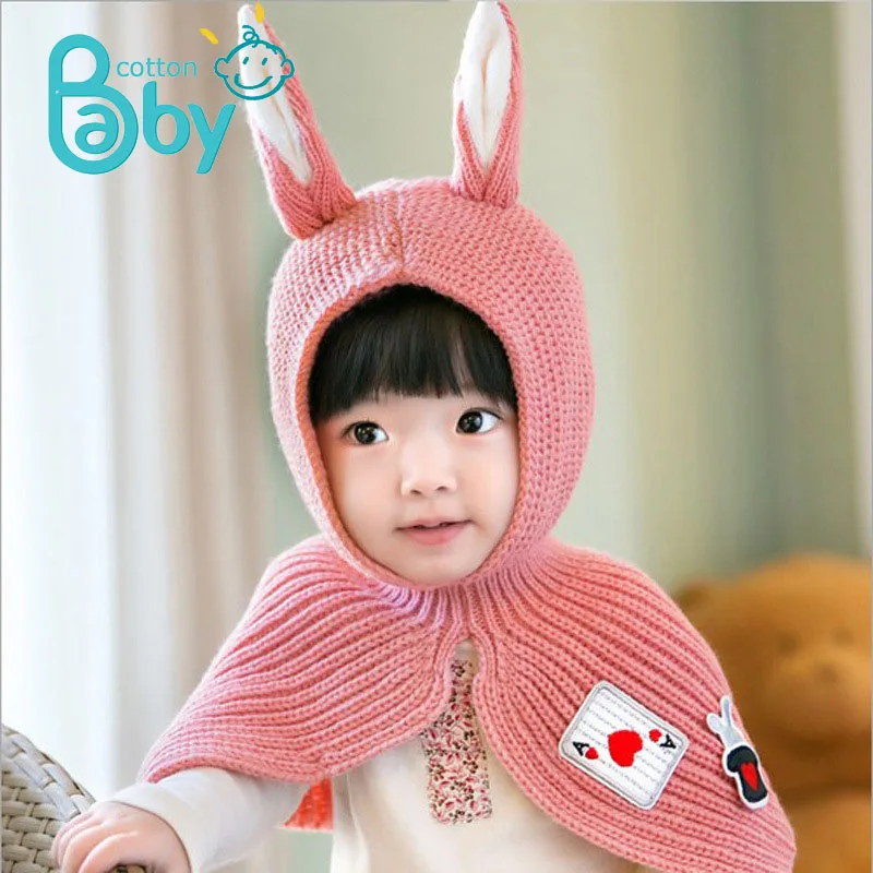 

Baby Hat Scarf Set Cute Winter Hat Rabbit Ears Scarf Warp Toddler Beanie Warm Hat Hooded Scarf Earflap Knitted Cap Kids Shawl