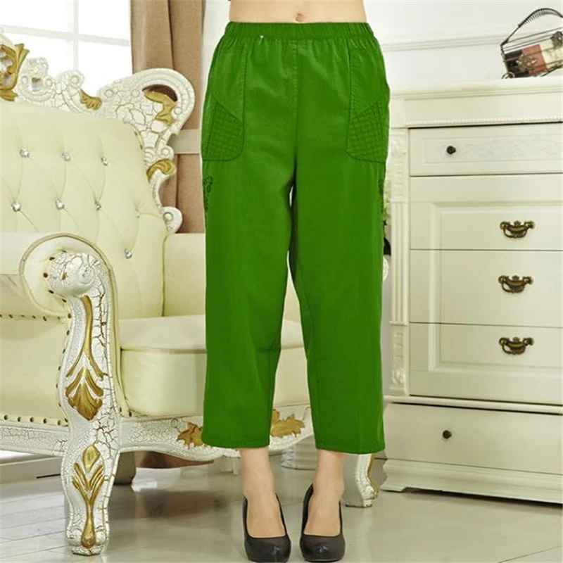 

Woman Spring Plus Size High 100% Cotton Ankle-length Pants Female Summer Thin Breathable Trousers Lady Oversized Loose Capris