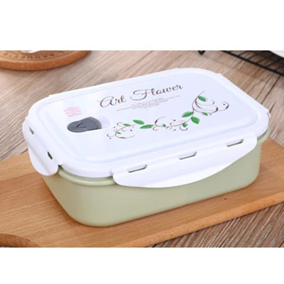green Пластиковый Microwavable Ланч-бокс для детей школы Bento box кухонный пищевой контейнер портативный герметичный Ланчбокс с ложкой - Цвет: green