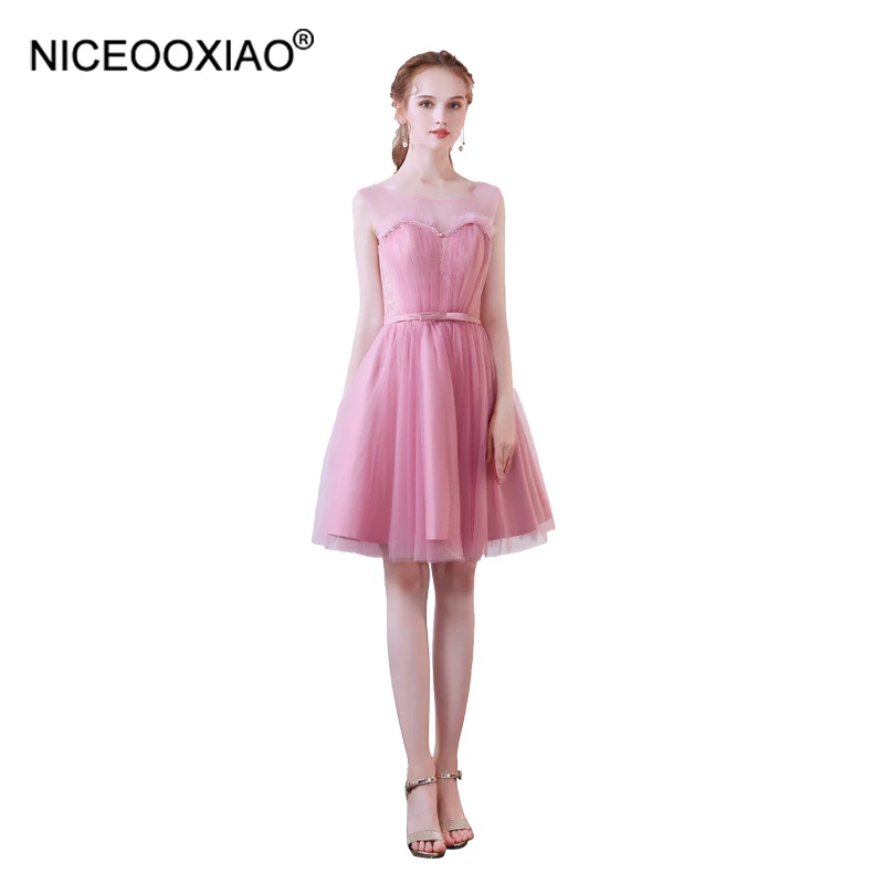 

ICEOOXIAO New Evening Dress Pink Short Paragraph Solid Color Evening Dress Sweet Evening Dress Vestido De Noche GDLF67-38