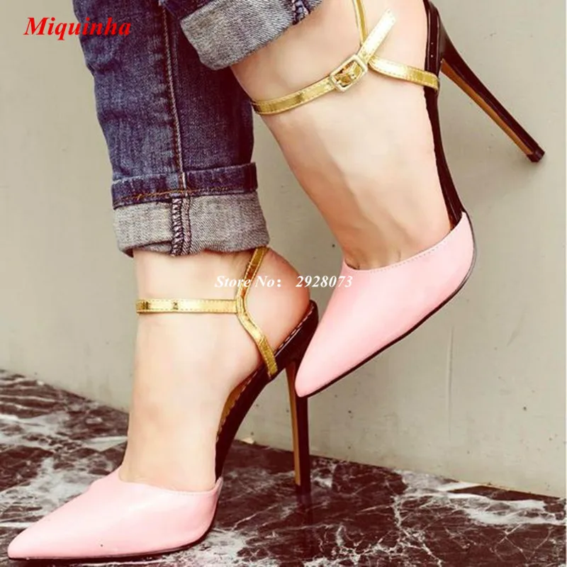 Baby Pink Leather Gold Ankle Strap 