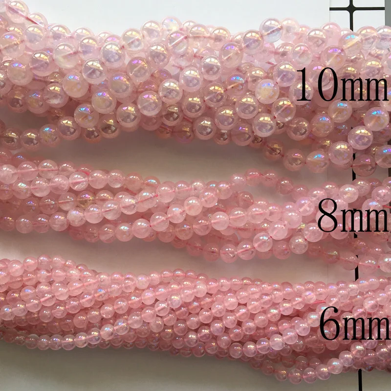 Натуральная Розовая водная аура, кварцевый кристалл, кварц, 6-10 мм, круглые бусины, сделай сам, браслет, ожерелье, серьги, ювелирное изделие, рукоделие