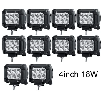 

10PCS 4" INCH 18W LED Work Light Bar Spot/Flood Beam Offroad Driving for SUV ATV 4x4 4WD Truck Motorcycle Boat UTE Pickup Car