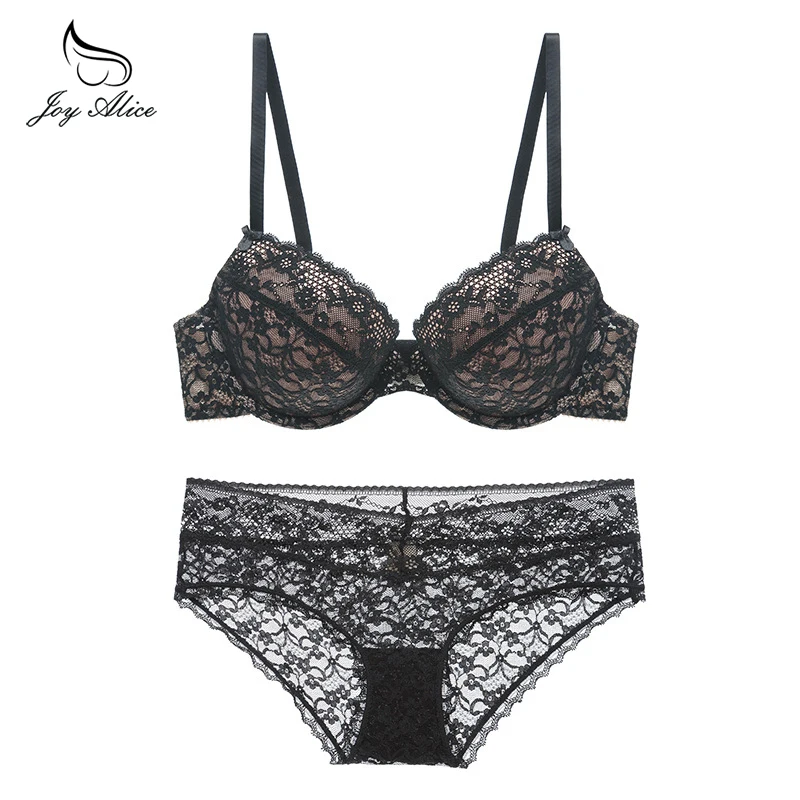 Lady Sexy Women Bra Set Plus size Floral Lace Bralette Briefs Set Elegant Thin cup Bra Underwear Women Lingerie Set