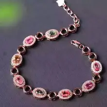 Натуральные разноцветные турмалины браслет с драгоценными камнями натуральный драгоценный камень элегантные круглые браслеты 925 Серебряный браслет украшения для девочек подарок