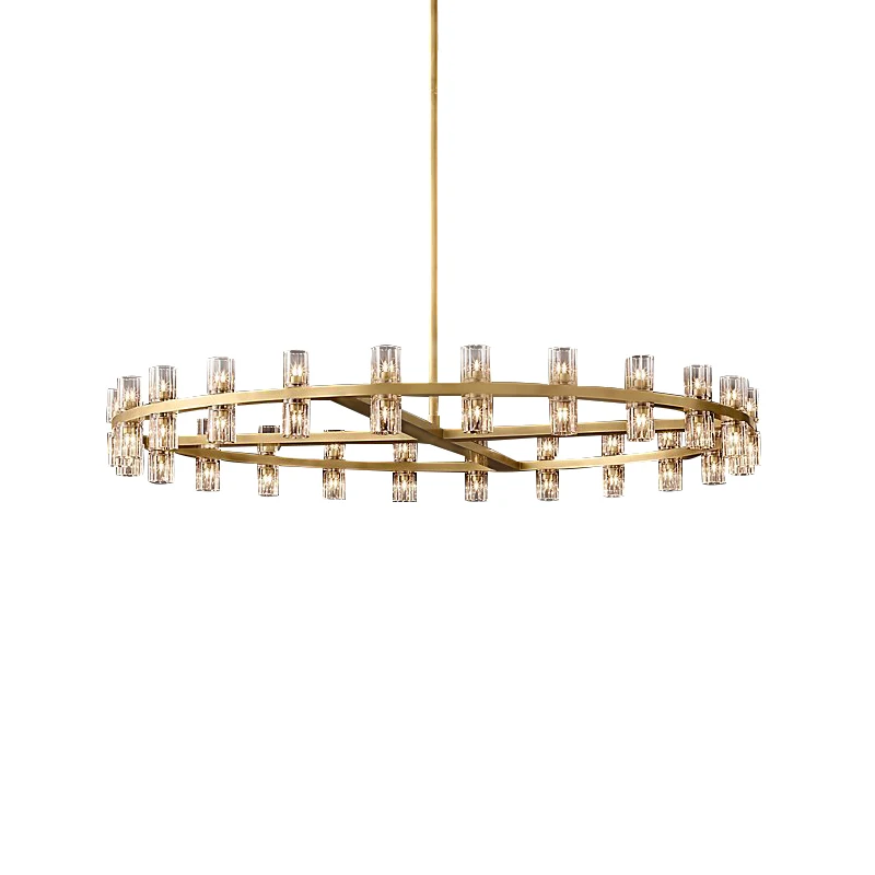 Postmodern crystal chandelier simple living room lamp restaurant copper lamp American villa hotel light luxury chandelier