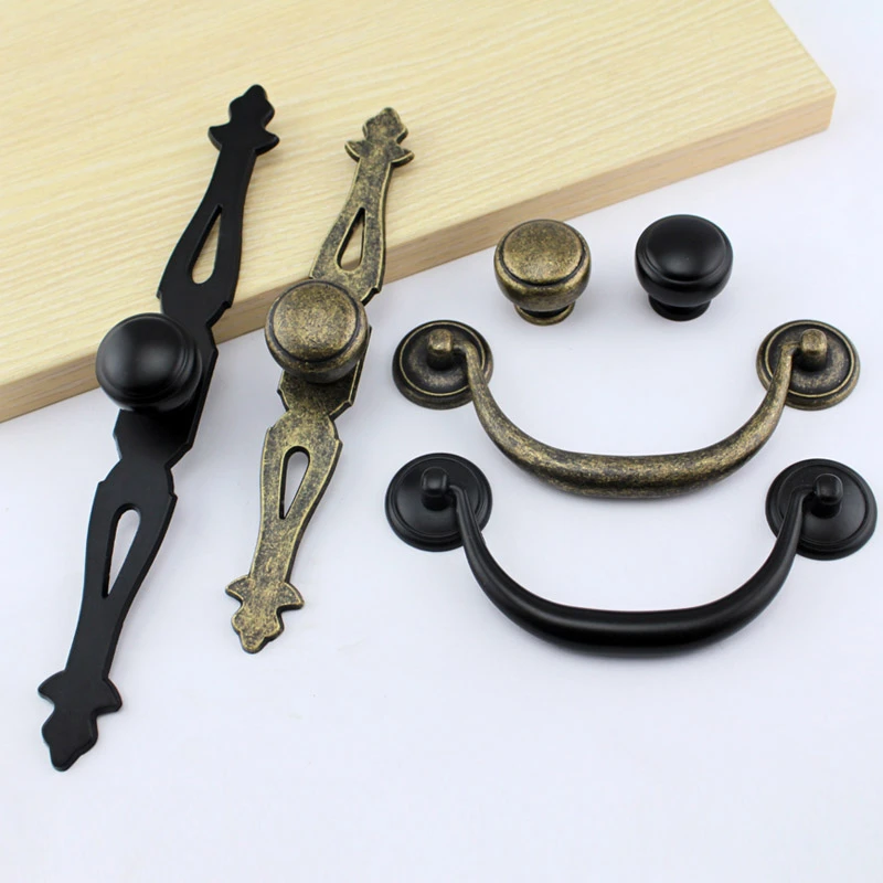 Vintage distress bronze dresser handles knob modern simple black drawer