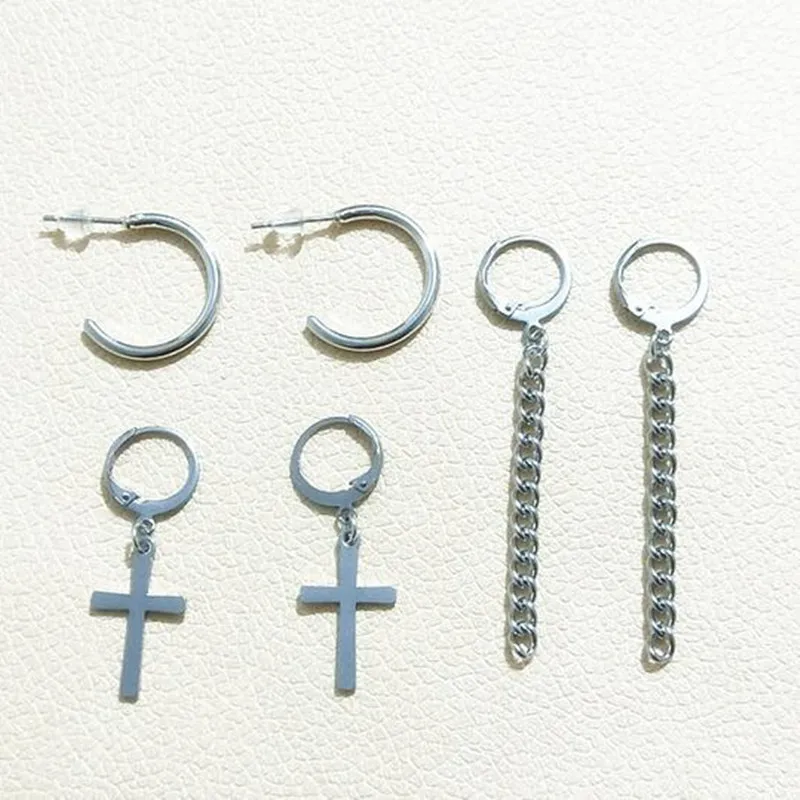 

New Fashion 6pcs/set KPOP V Earrings Bangtan Boys V Stud Doulbe Circles Long Chain Earrings for Women Aretes De Mujer