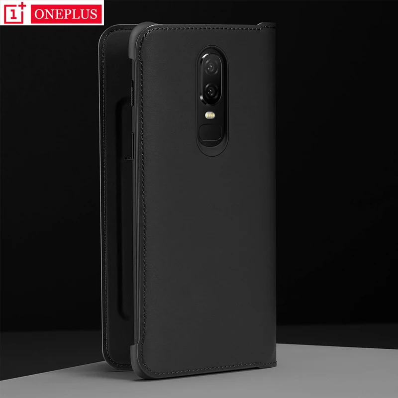 Оригинальный OnePlus 6 6T флип чехол черный искусственная кожа умный спящий режим