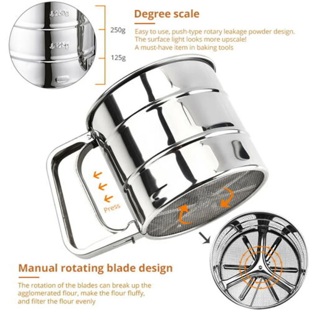 Украшения сито Кондитерские полуавтоматическая Мука сито ручной выпечки Кухонные аксессуары Нержавеющая сталь сетка чашка