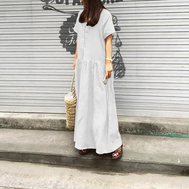 VONDA размера плюс одежда для беременных Длинное Платье Макси женское свободное платье-рубашка с рюшами летнее Повседневное платье для беременных мешковатое Vestidos 5XL - Цвет: Белый