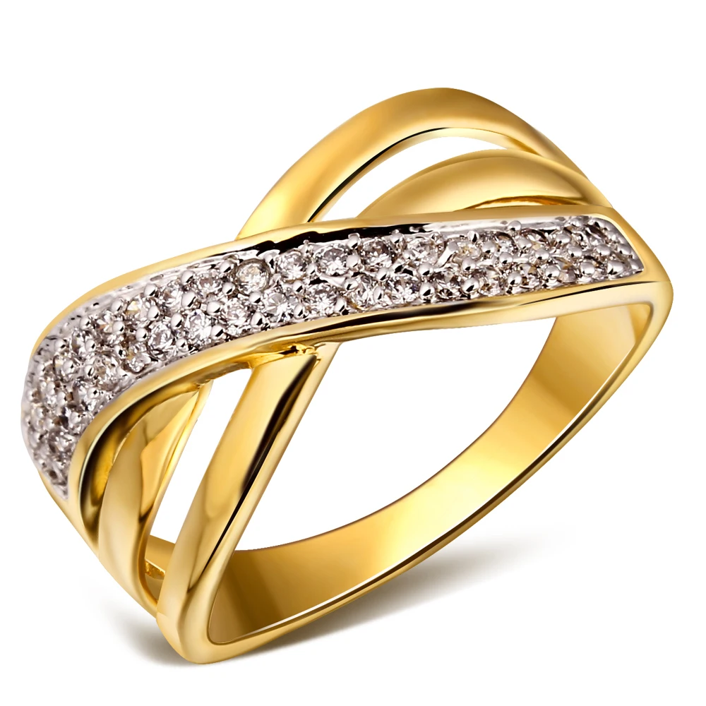 Women Woven Design Deluxe Cubic Zirconia Wedding Ring 18K Real Gold Women Woven Design Deluxe Cubic Zirconia Wedding Ring 18K Real Gold