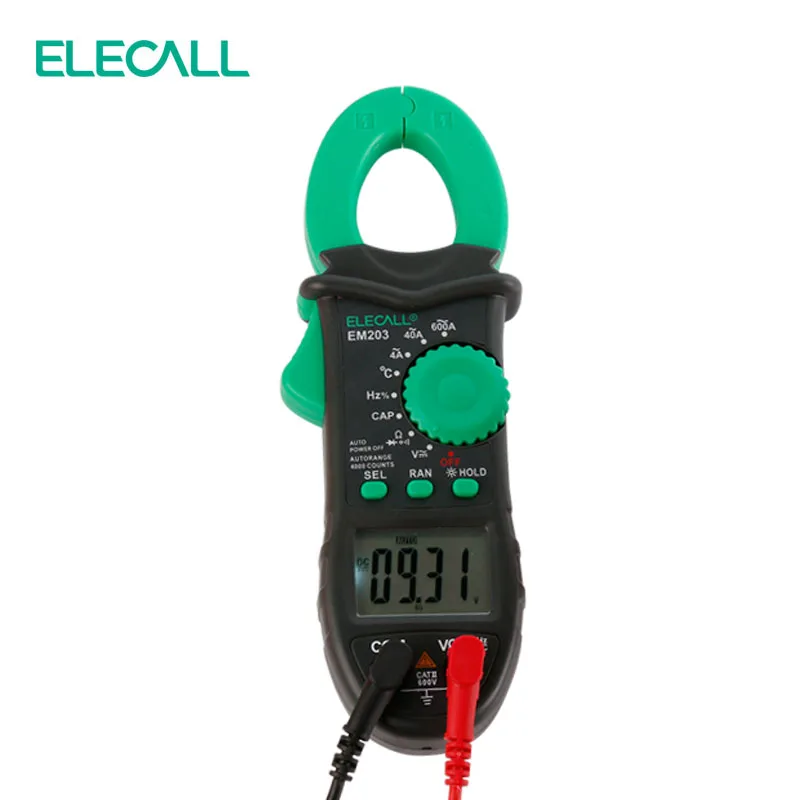 

ELECALL EM203 4000 Counts AC/DC Voltage Current Resistance Capacitance Frequency Temperature Measurment Digital Clamp Meter