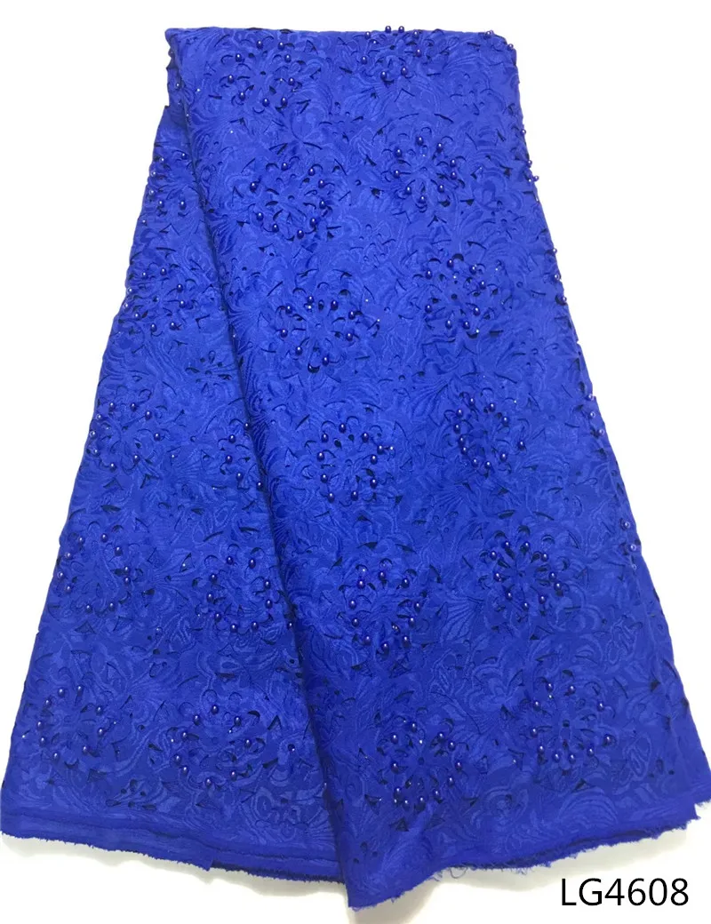 

BEAUTIFICAL Cotton african guipure lace Fashion Laser Cutting Jacquard cord lace fabric with beads water soluble lace 5yard LG46
