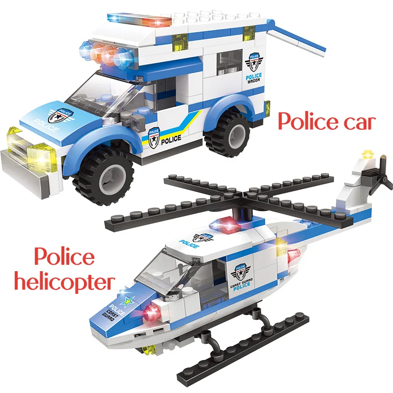  395PCS Building Blocks Military Police Station Helicopter Car Model Compatible City Swat Police DIY