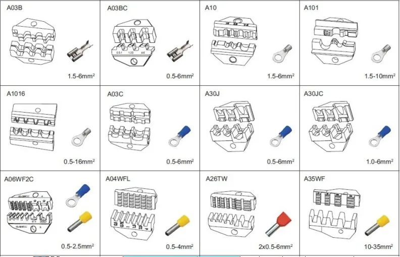 A05H A02H2 A12 A02H A35WFDie наборы для HS HS-05H FSE-05H AM-10 EM-6B1 EM-6B2 обжимной Пилер обжимной станок один комплект модули челюсти