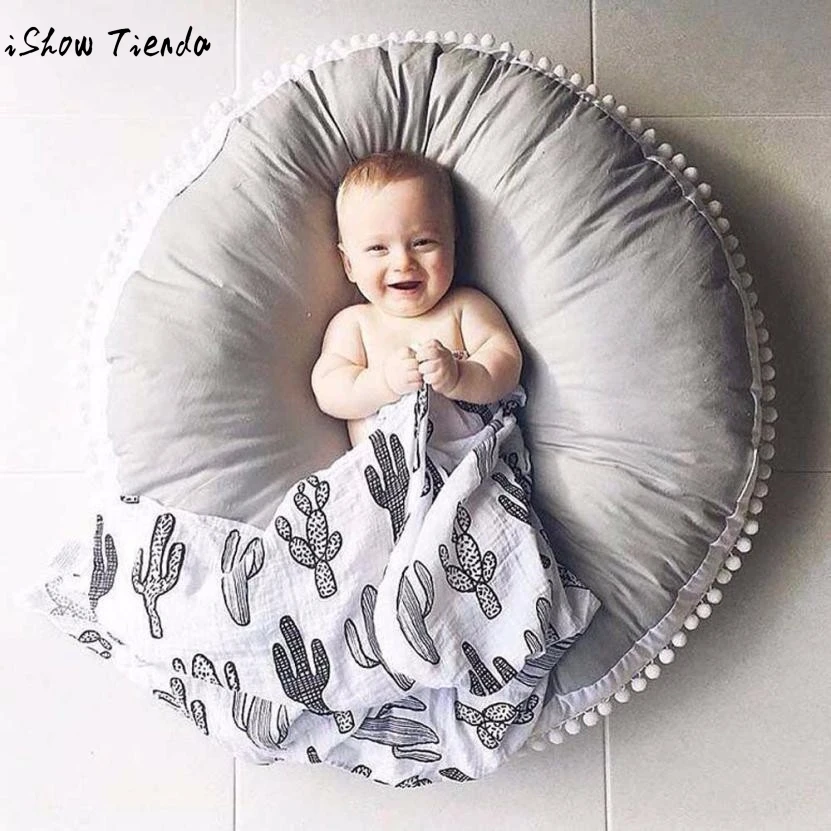 

Round Shape Baby Blanket Photography Prop Solid Color Cotton Creeping Mat Playmat Baby Accessories