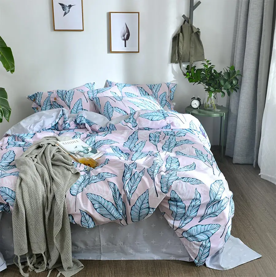 

Nordic design leaf single double bedding set adult,twin full queen king cotton home textile flat sheet pillow case duvet cover