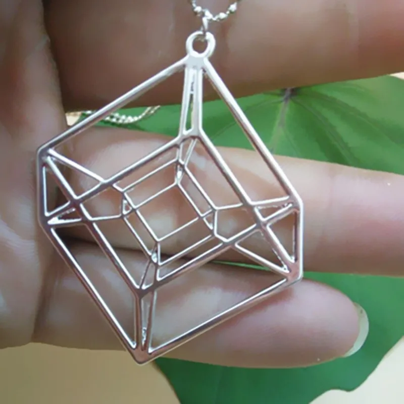 Цельный Гиперкуб-позолоченное/посеребренное геометрическое ожерелье-Tesseract-математический подарок с цепочкой 50 см
