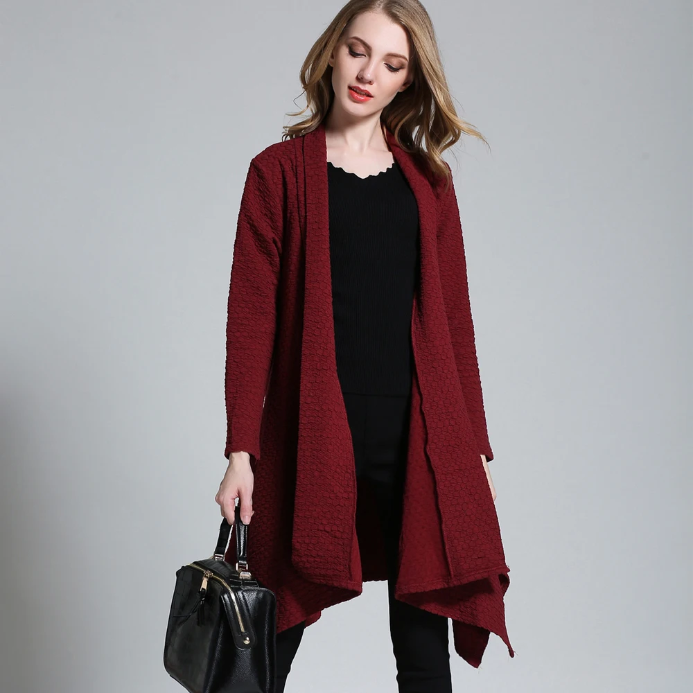 New winter Knitted Long Sleeve Asymmetrical Solid Cardigan Long sleeve knit Cardigan sweater coat plus size