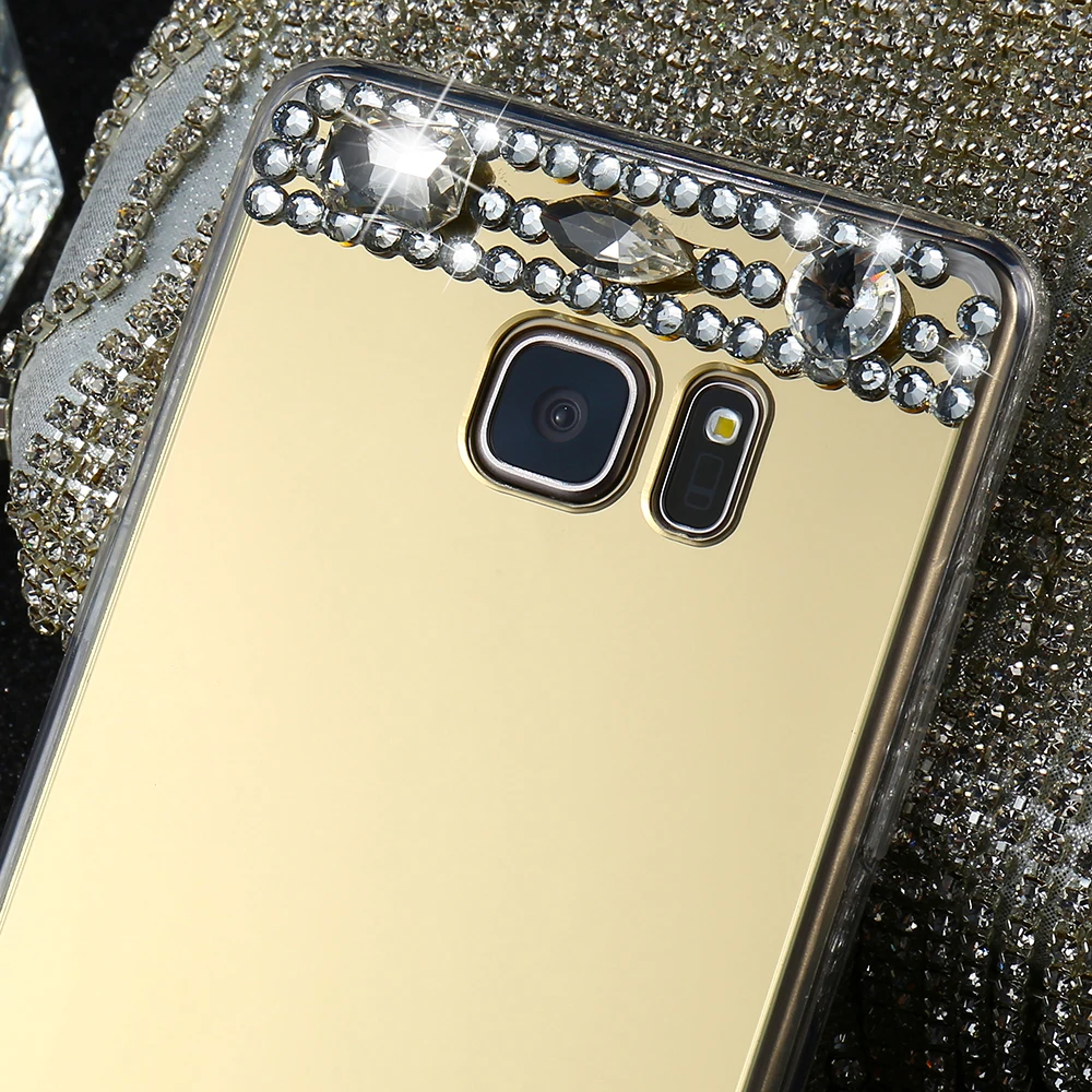 KISSCASE зеркальный чехол для Samsung S6 S7 Edge S8 S блестящий со стразами galaxy j5 2017 s9 J7