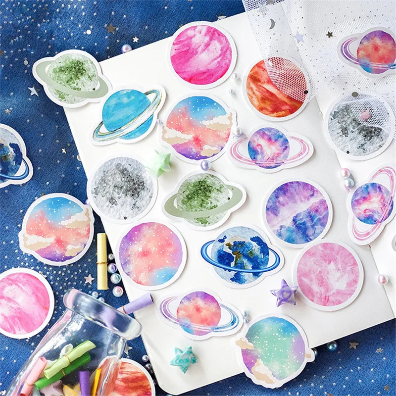 

45 pcs Kawaii Cosmic planet Travel Diary Planner Decorative Stickers Adhesive Stickers Scrapbooking Craft Stationery Stickers