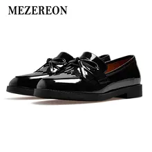 MEZEREON/китайские бренды; женская обувь из натуральной кожи; женские туфли ручной работы на плоской подошве из воловьей кожи с кисточками; сезон весна; женские лоферы