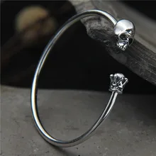 Модные украшения Для мужчин и Для женщин уникальный стиль панк череп в короне браслет S925 стерлингового серебра Ретро тайский серебряный браслет