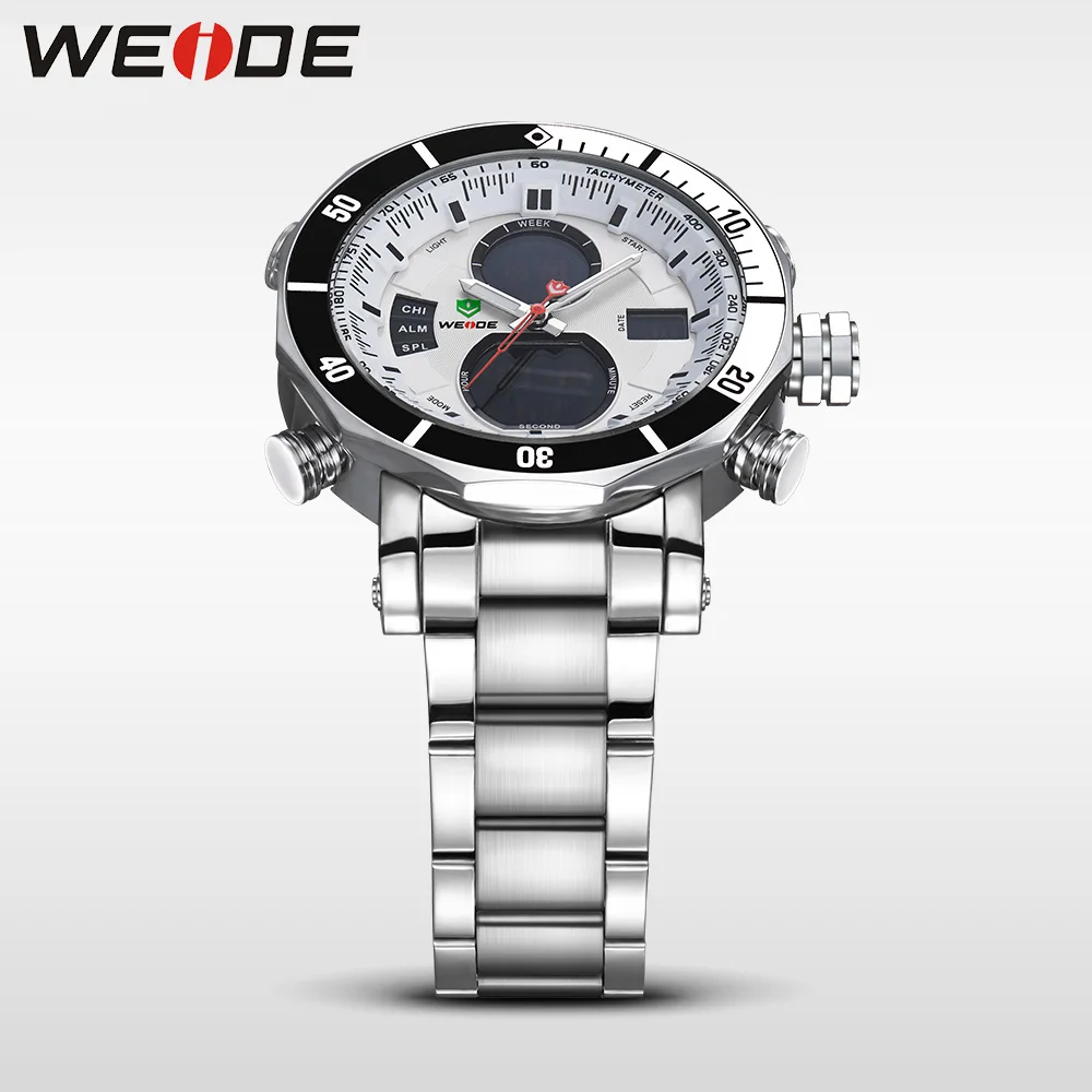 WEIDE Нарачные Часы Для Мужчины Цифровые Водозащитные Спортивные Антикоррозийные Антиударные Военные Нержавеющей Стали Роскошный Бренд Высокого Качества Кварцевый и Электронный Двойной Механизм Montre homme