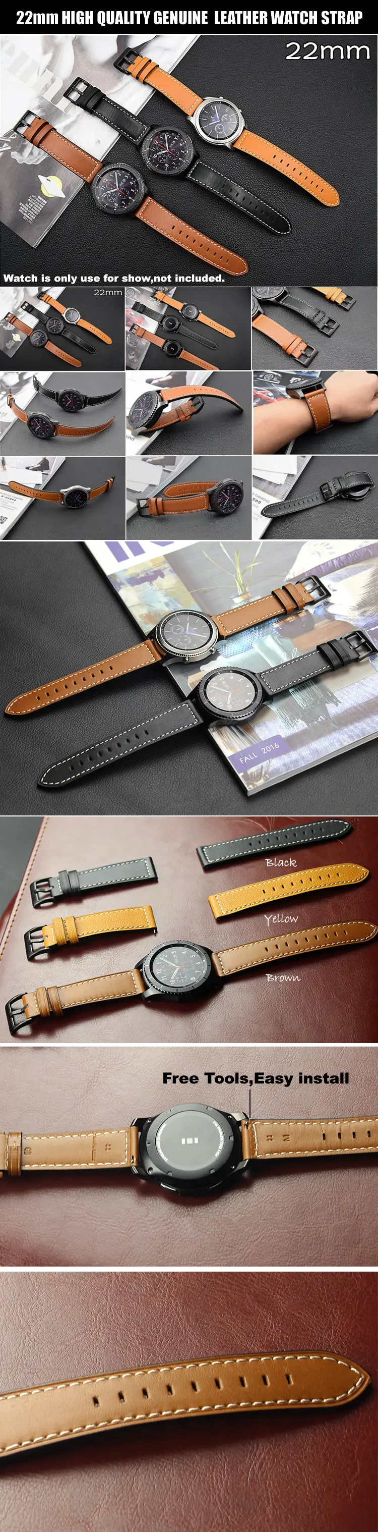 22 мм ремешок для Huawei часы 2 Pro Кожаный ремешок для Samsung Шестерни S3 классический Frontier Replacment Запчасти браслет