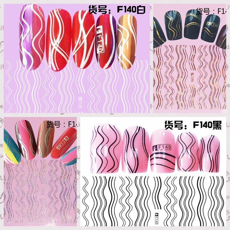 

1 Sheet 3D 4 Colors Multi-shaped Wave Line Stripes Pattern Adhesive Nail Art Stickers Decorations DIY Salon Tips F140#