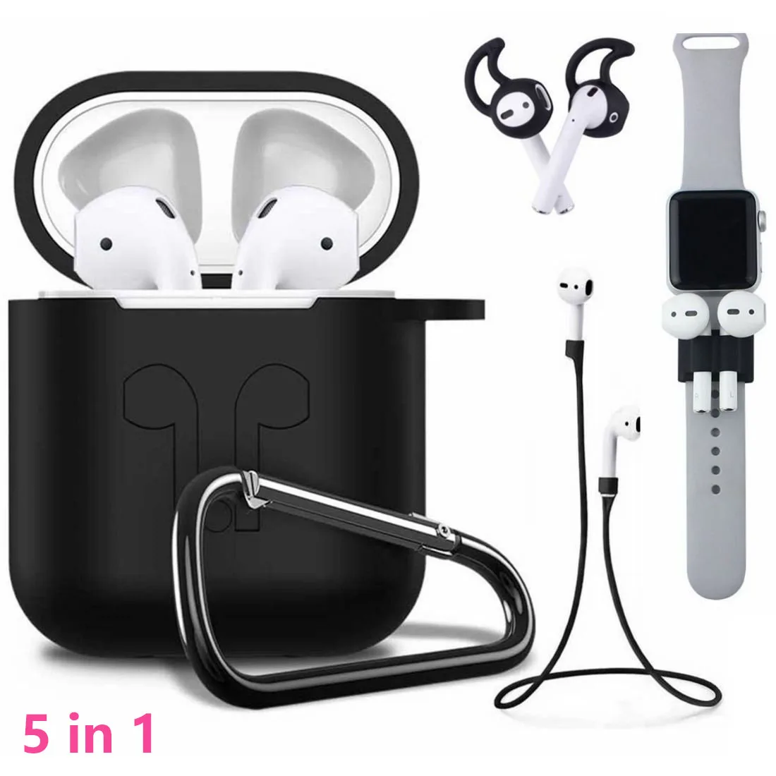 Силиконовый чехол 5 в 1 для Airpods/Airpods ремешок/Airpods крючки для ушей/анти-потеря карабин/Airpods часы ремешок держатель