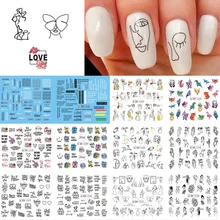 12 pièces ligne noire Sexy Fille Nail Stickers Lettre D\u0027écriture Tatouages Curseurs Nail art Transfert de L\u0027eau Autocollants Man.