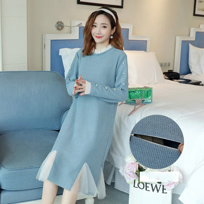 

Lactation Clothes Spring Postpartum Out of The Long Lactation Dress Fashion Spring Stitching Mesh Skirt Feeding Clothes