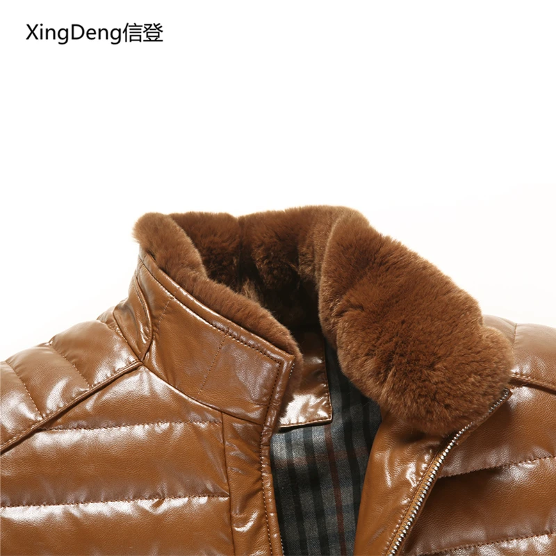 XingDeng новые кожаные куртки мужские однотонные деловые повседневные пальто зимняя одежда бомбер мотоциклетная куртка с кроличьим мехом для мужчин