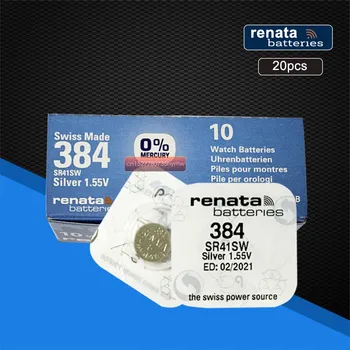 

20pack Renata Swiss Battery 384 SR41SW 1.55V for Watch Silver 384 SR41SW RENATA Watch Batteries