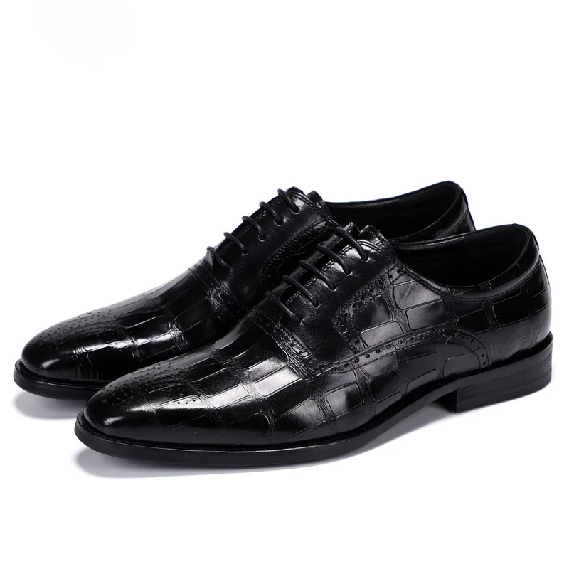 Habillées brown Marque 2019 Luxe Chaussures Richelieus Hommes Pour VéritableHomme Des Pointues D'affaires De Mode Black Cuir UVqzLMSGp