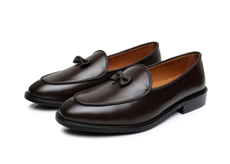 Italy Street Smoking Shoes Business Men Formal Leather Shoes Casual Bows Slip-on Loafers for Wedding Party Club Office Wearing