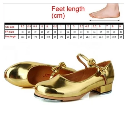 Black And White Tap Shoes Women Girls Kids Tap Dance Shoes Bow Tie Mary Jane Style Shiny Patent PU Leather Size 26-40 - Цвет: Gold  Tap Shoes