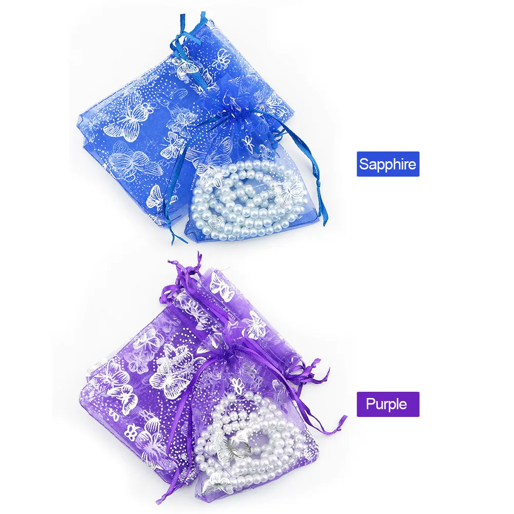 

25PCS 12*9CM Fashion Butterfly Pattern Gold Blocking Candy Bag Pearl Organza Gift Bags Gadgets Wedding Accessories