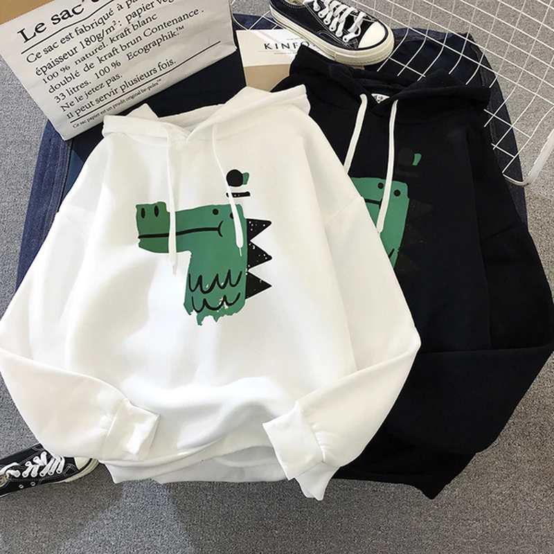 

Women's Sportswear Hoody 2018 Autumn Winter Streetwear Fashion Animal Fire Cartoon Ins Plus Velvet Lady Hip Hop Lady Sweatshirt