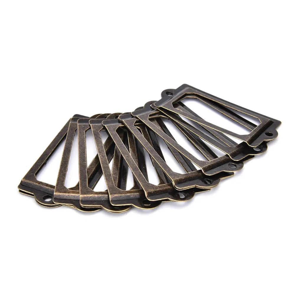 12Pcs/lot Antique Brass Metal Label Pull Frame Handle File Name Card Holder For Furniture Cabinet Drawer Box Case Bin